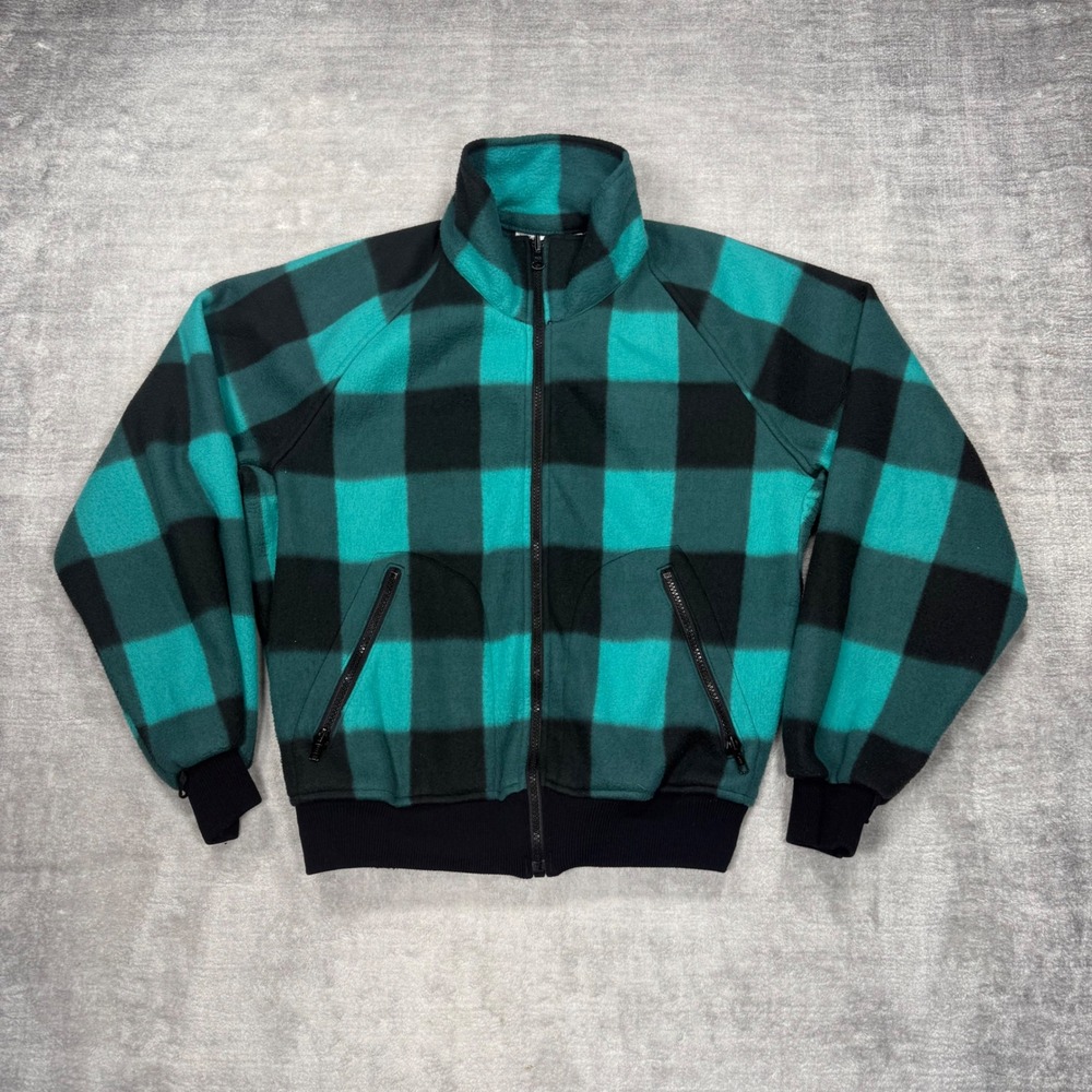 Columbia Jacket Womens Large Teal Buffalo Plaid Vintage 90s Bomber Radial Sleeve
